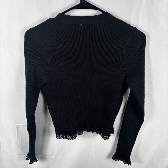 For Love & Lemons Nina Ribbed Lace-Trim Cropped Cardigan - Picture 2 of 6